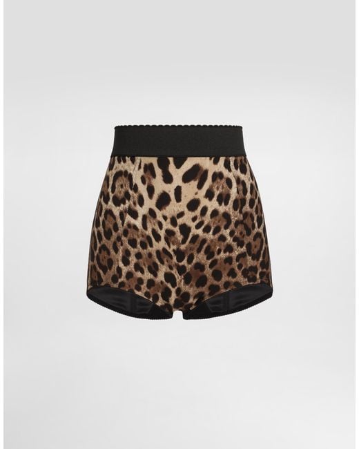 Dolce & Gabbana Multicolor High-Waisted Charmeuse Panties With Leopard Print