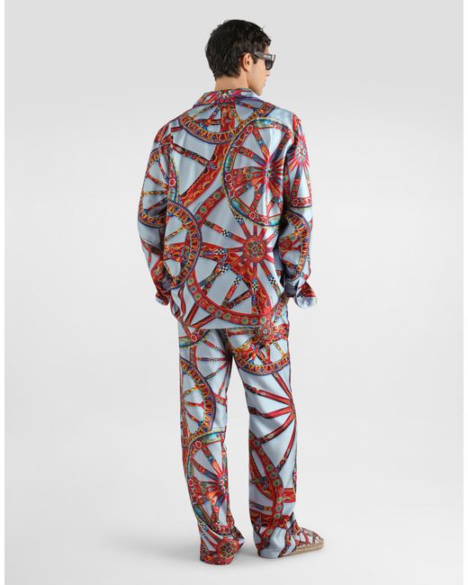 Dolce & Gabbana Red Carretto-Print Silk Twill Shirt for men