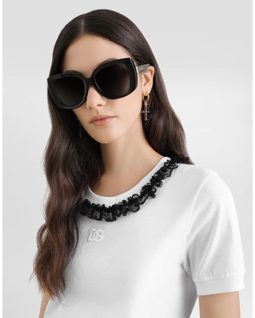 Dolce & Gabbana White Jersey T-Shirt With Lace And Dg Embroidery