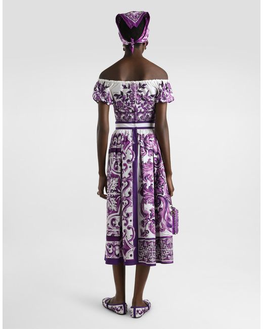 Dolce & Gabbana Majolica-Print Poplin Top Purple