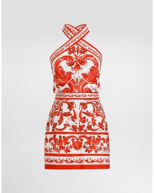 Dolce & Gabbana Red Majolica-Print Poplin Dress