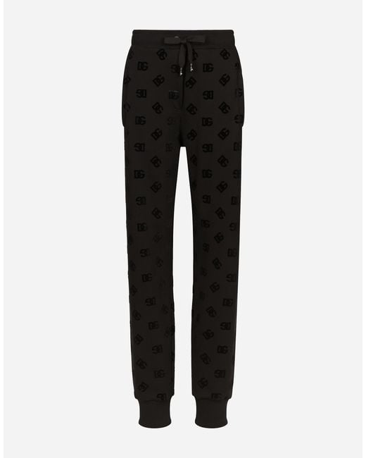 Dolce & Gabbana Black Jersey Jogging Pants With Flocked Dg Logo Print