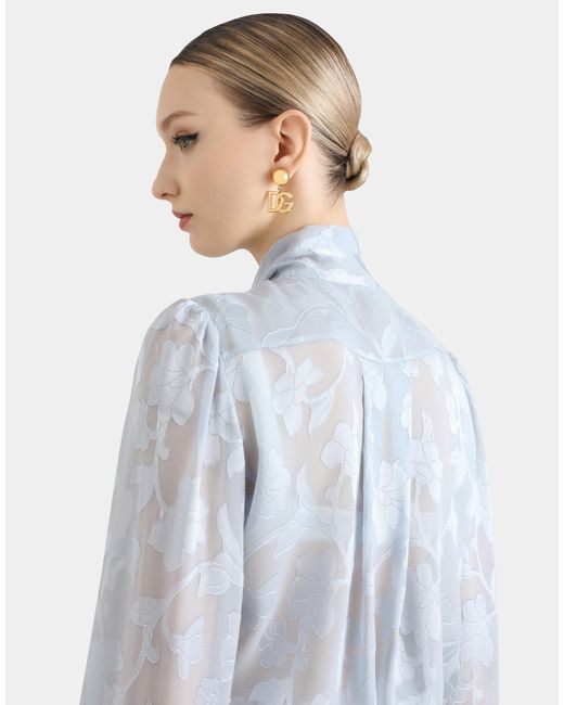 Dolce & Gabbana Blue Floral Fil Coupé Jacquard Chiffon Shirt