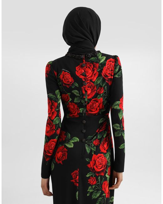 Dolce & Gabbana Red Rose-Print Charmeuse Dress