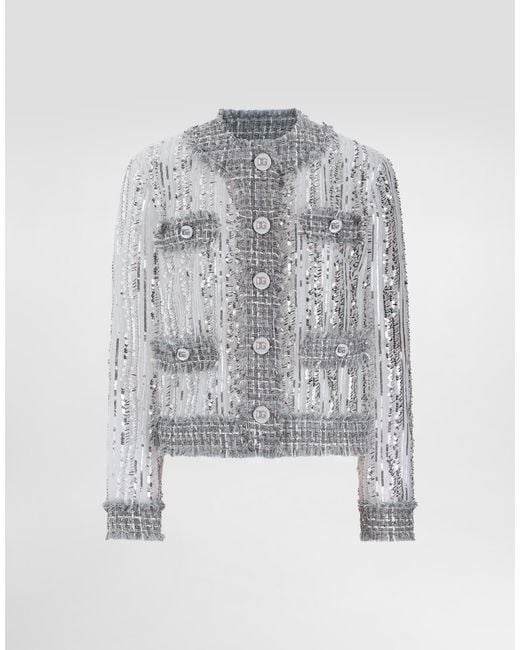 Dolce & Gabbana Gray Tulle Gabbana Jacket With Sequin Embroidery