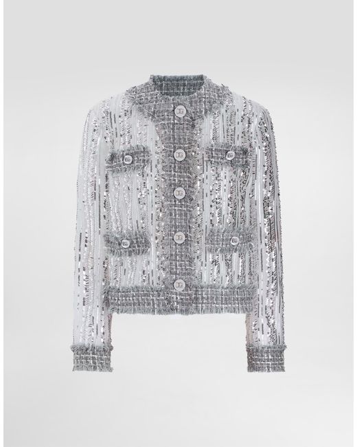 Dolce & Gabbana Gray Tulle Gabbana Jacket With Sequin Embroidery