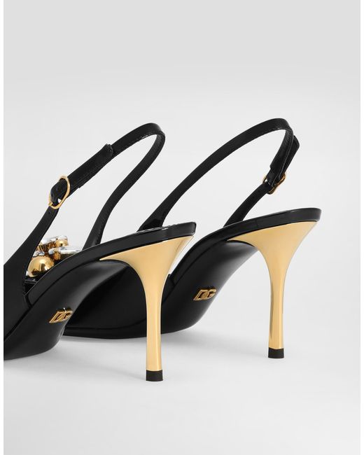 Dolce & Gabbana White Patent Leather Slingback With Embellishment