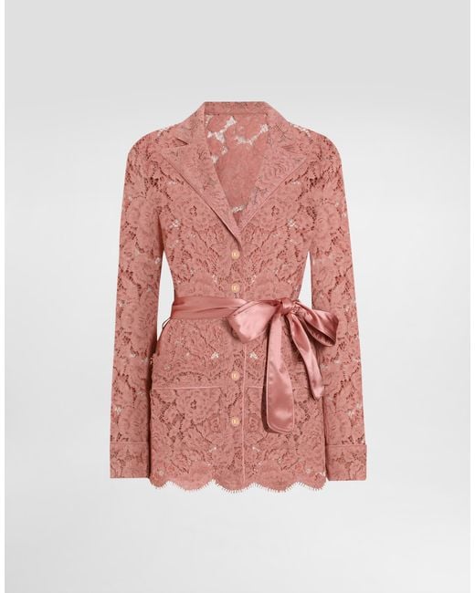 Dolce & Gabbana Pink Floral Cordonetto Lace Pajama Shirt With Dg Logo