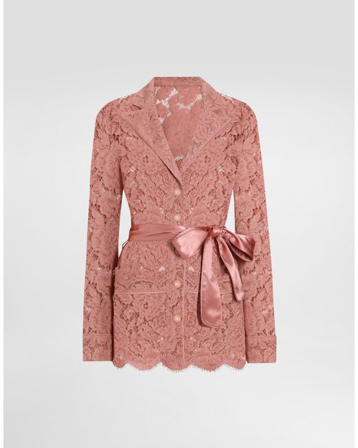 Dolce & Gabbana Pink Pyjamabluse Aus Floraler Kordelspitze Mit Dg-Logo