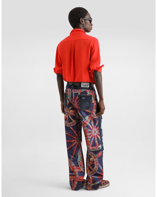 Dolce & Gabbana Red Crêpe De Chine Silk Martini Shirt for men