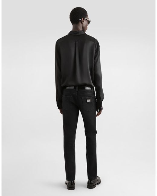 Dolce & Gabbana Black Silk Satin Martini-Fit Shirt for men