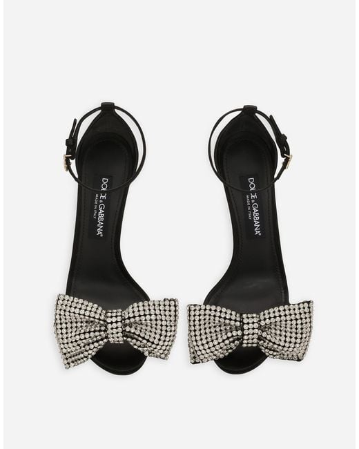 Dolce & Gabbana White Rhinestone-Embellished Satin Bow Sandals