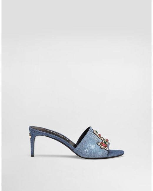 Dolce & Gabbana Denim Sandals With Patches And Embroidery Blue