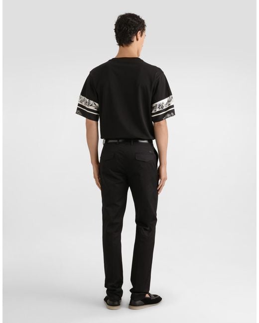 Dolce & Gabbana Black Cotton And Silk T-Shirt With Print for men