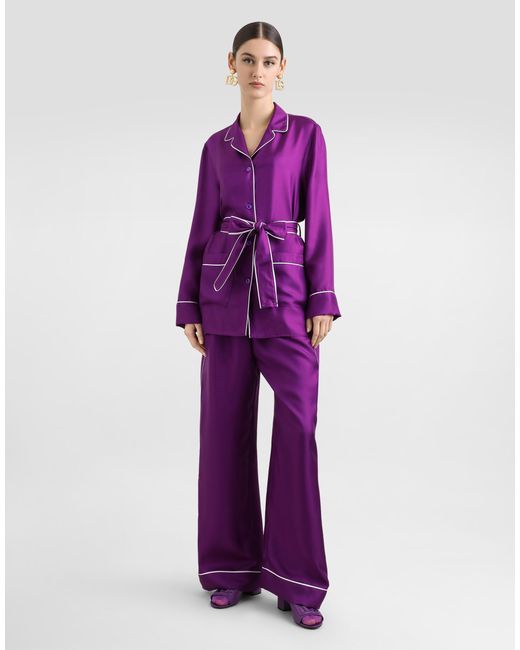 Dolce & Gabbana Silk Twill Vanity Pants Purple
