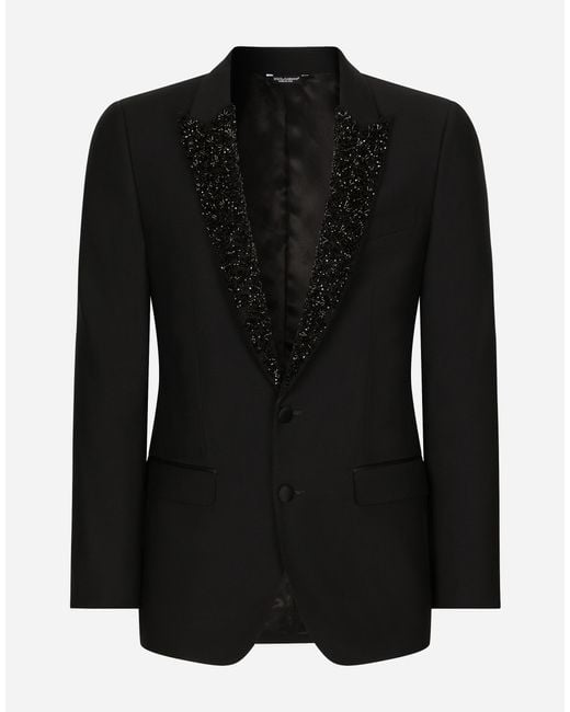 メンズ Dolce & Gabbana シングルブレストブレザー マルティーニフィット エンブロイダリーラペル Black