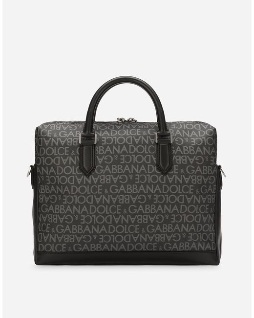 Dolce & Gabbana Black Coated Jacquard Briefcase for men