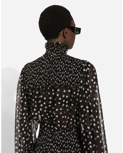 Dolce & Gabbana Black Silk Polka-Dot Maxi Dress