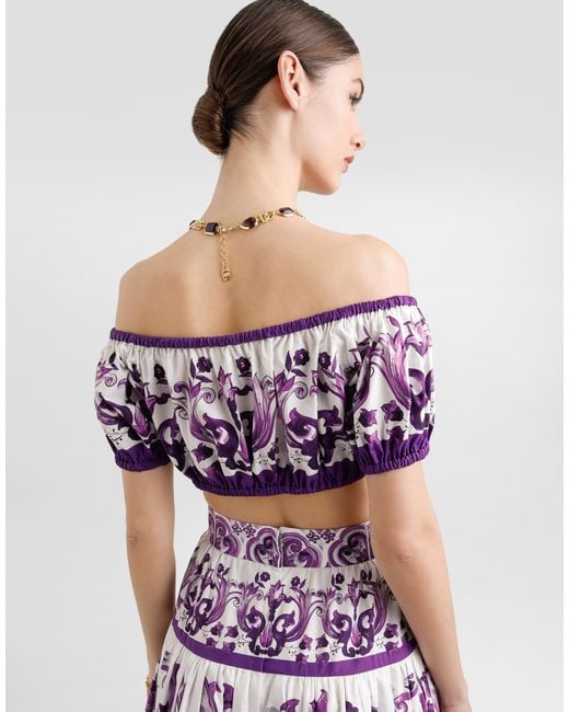 Dolce & Gabbana Multicolor Majolica-Print Poplin Top