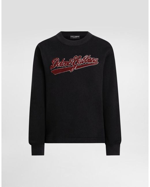 Sudadera De Cuello Redondo De Algodón Con Parche Dolce & Gabbana de color Black