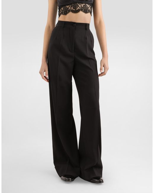 Dolce & Gabbana Black Flared Woolen Pants