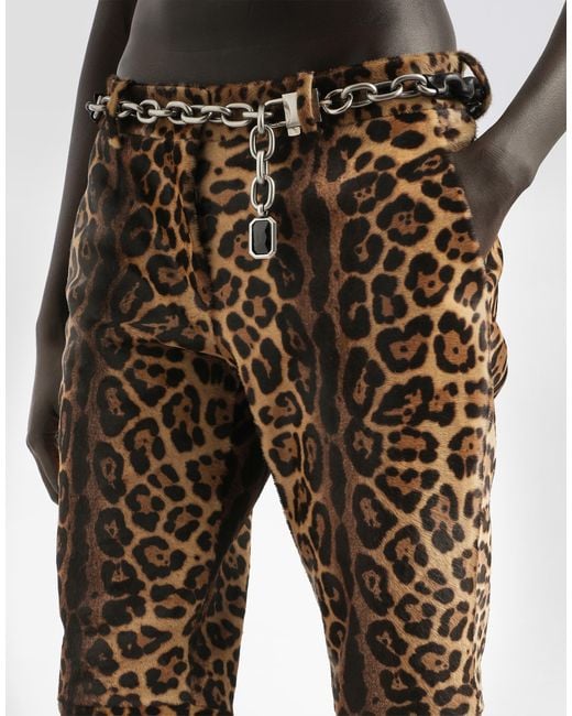 Dolce & Gabbana Natural Leopard-Print Calf Trousers