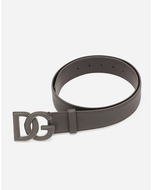 Dolce & Gabbana Gray Deerskin-Print Calfskin Belt With Logo Print for men