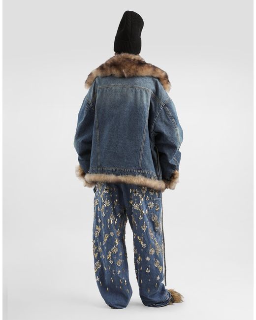 Dolce & Gabbana Blue Denim Jacket With Fur