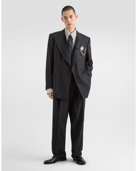 Dolce & Gabbana Multicolor Pinstripe Flannel Trousers for men