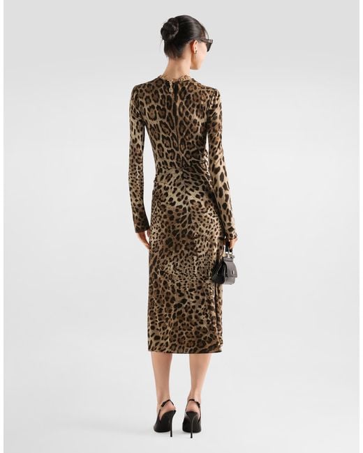 Dolce & Gabbana Natural Leo- Viscose Jersey Dress