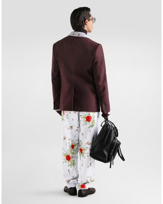 Dolce & Gabbana White Small Rose-Print Poplin Vanity Trousers for men