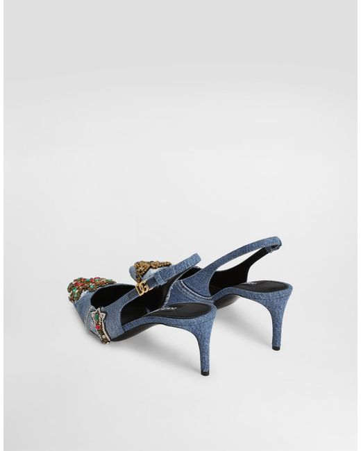 Dolce & Gabbana Denim Patchwork Slingback With Embroidery Blue
