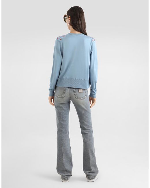 Dolce & Gabbana Blue Small Rose-Print Satin Cardigan
