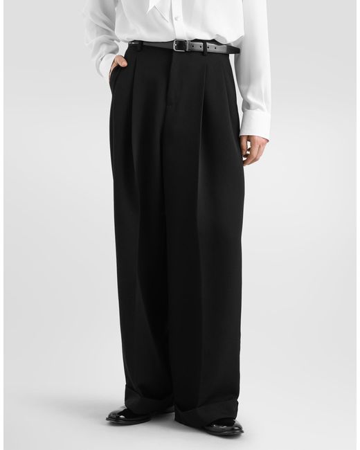 Dolce & Gabbana Black Wool Gabardine Trousers for men