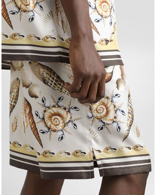 Dolce & Gabbana White Printed Silk Twill Trousers for men