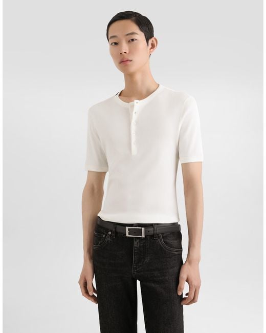 Dolce & Gabbana White Serafino Cotton T-Shirt for men