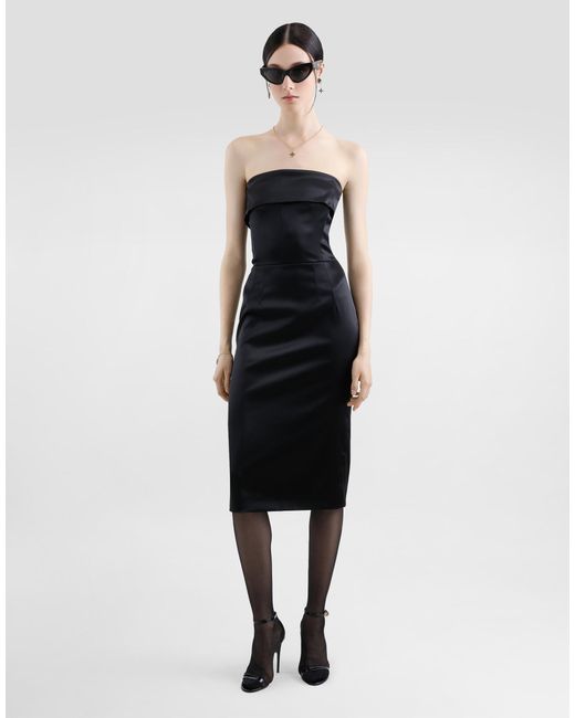 Dolce & Gabbana Black Satin Calf-Length Corset Sheath Dress