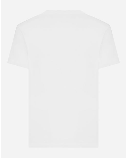 Dolce & Gabbana White Cotton V-Neck T-Shirt With Branded Tag for men