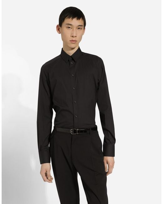 メンズ Dolce & Gabbana シャツ ゴールドフィット ストレッチコットン Black