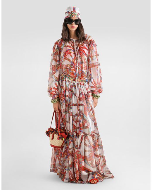 Dolce & Gabbana White Carretto-Print Chiffon Top