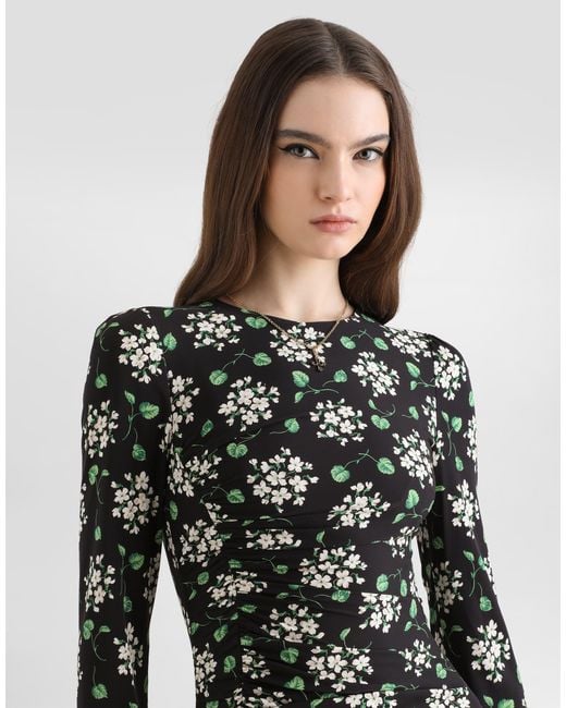 Dolce & Gabbana Multicolor Geranium Bouquets-Print Charmeuse Dress