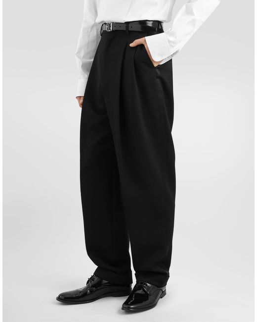 Dolce & Gabbana Black Wool Gabardine Trousers for men