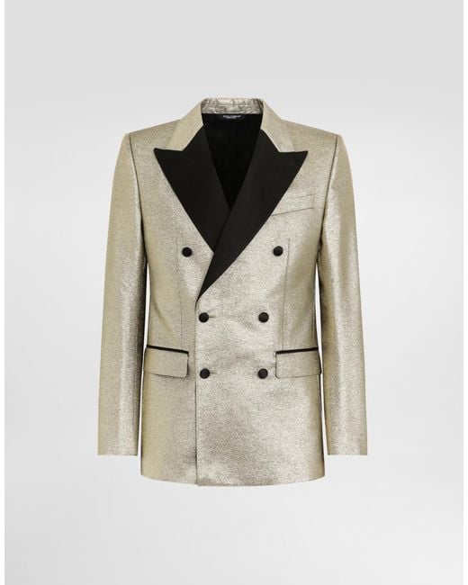 Dolce & Gabbana Metallic Double-Breasted Lamé Jacquard Tuxedo Jacket for men