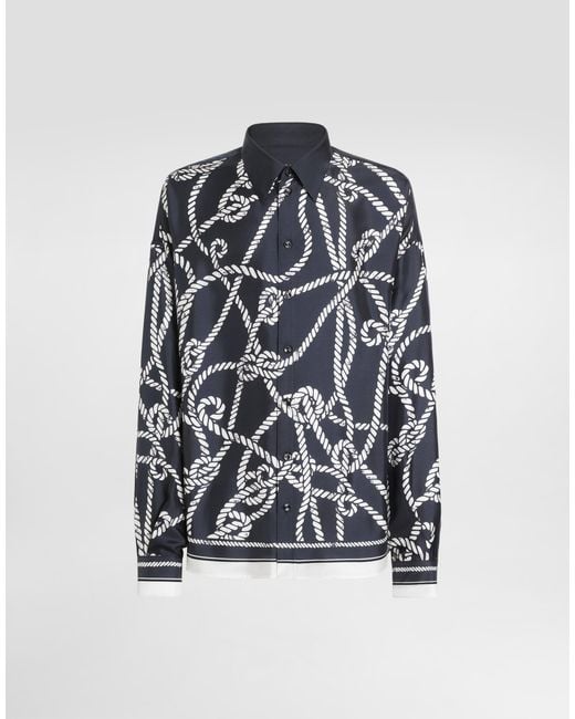 Dolce & Gabbana Blue Marina-Print Silk Twill Shirt for men