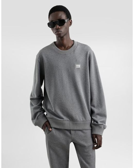 Sudadera De Algodón Con Placa Dolce & Gabbana de hombre de color Gray