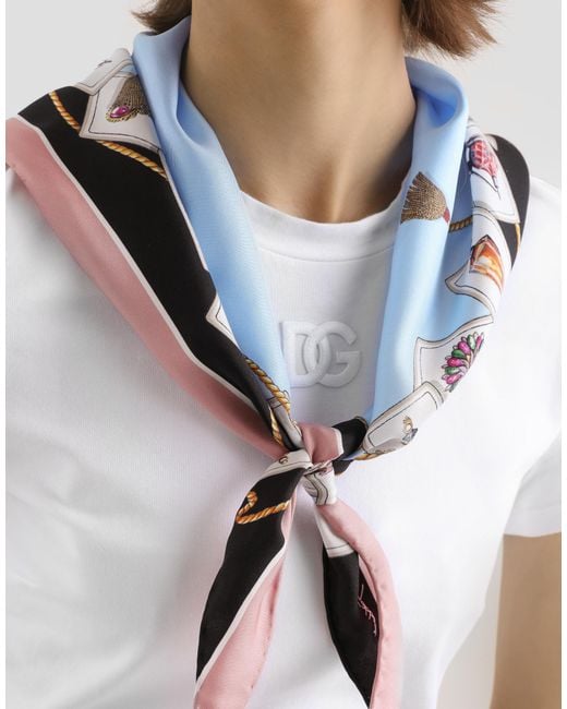 Dolce & Gabbana White Jersey T-Shirt With Printed Scarf