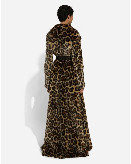 Dolce & Gabbana ロングコート エコファー レオパードプリント Brown