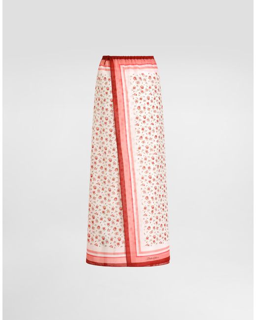 Dolce & Gabbana Pink Small Rose-Print Cotton Batiste Sarong