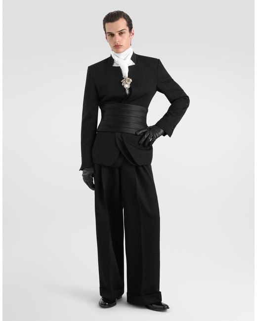 Dolce & Gabbana Black Wool Gabardine Trousers for men