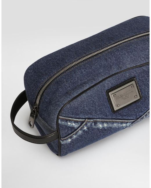 Dolce & Gabbana Blue Denim Patchwork Necessaire for men